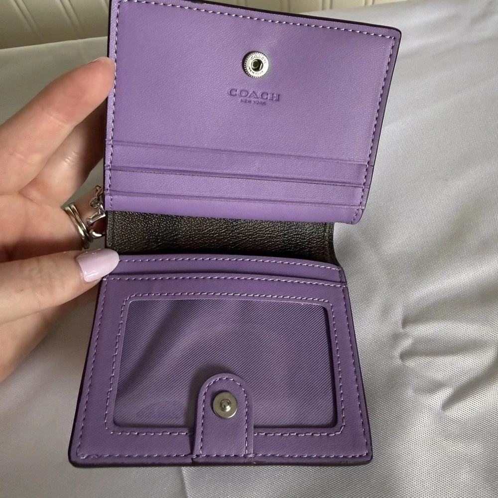 Coach Snap Zip Bifold Wallet In Purple Violet Orchard Leather Card Coin Holder